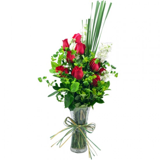 Eternal Romance: One Dozen Roses in Vase