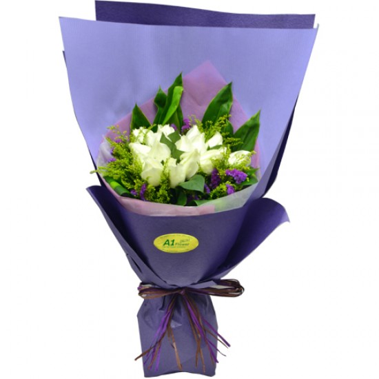 Elegance in White One Dozen Pure White Roses Bouquet