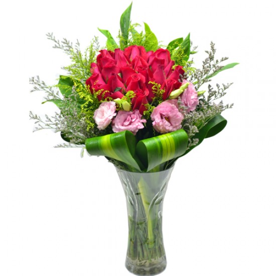 Two Dozen Red Roses in Vase