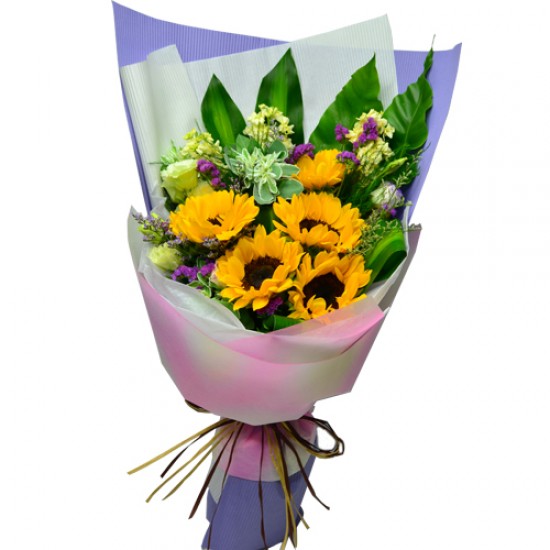 Golden Charm Five Sunflowers Bouquet