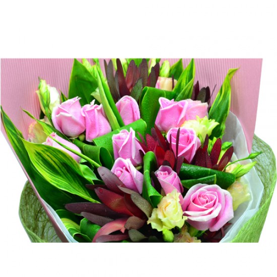 One Dozen Special Pink Color Roses Bouquet, Sleeping Queen