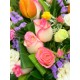 Pink Rose with Mix Color of Tulips in a Round Shape Gift Box